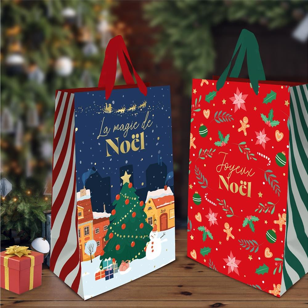 Pochette cadeau jumbo magie de noel & joyeux noel rouge 2 mods