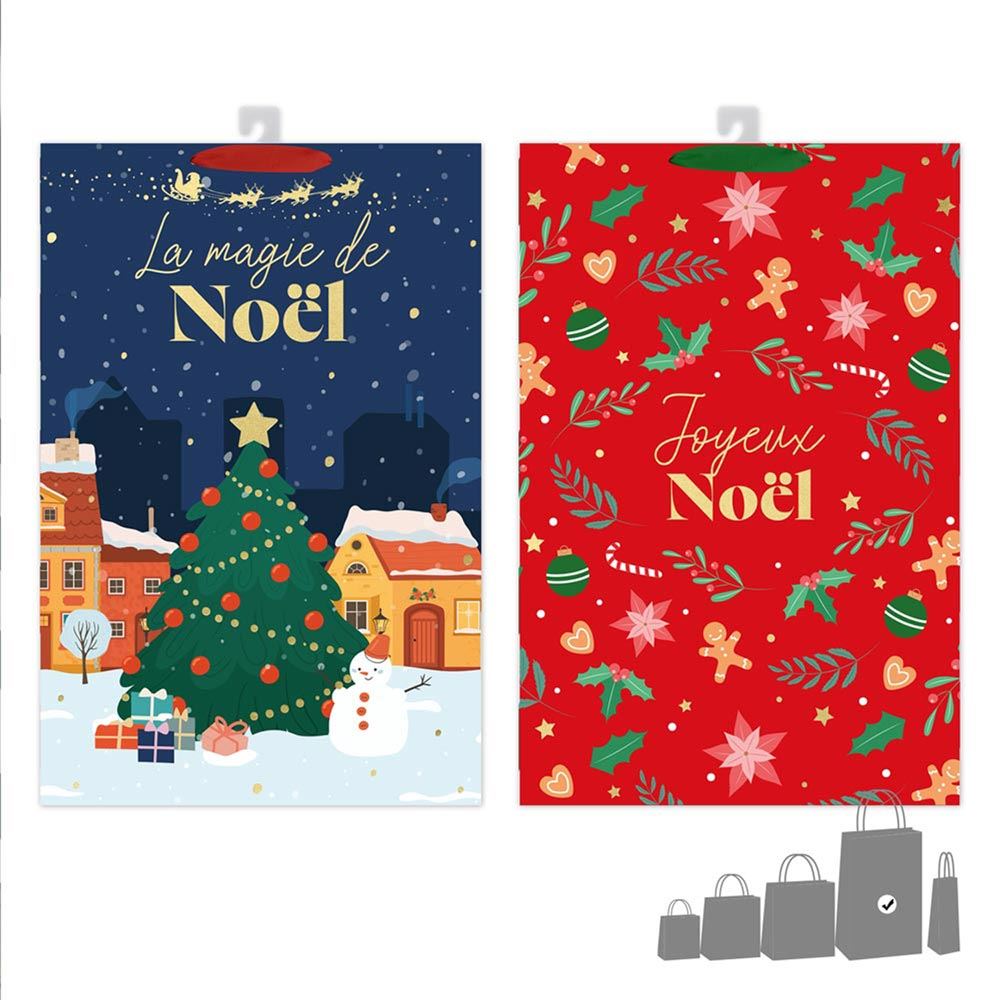 Pochette cadeau jumbo magie de noel & joyeux noel rouge 2 mods
