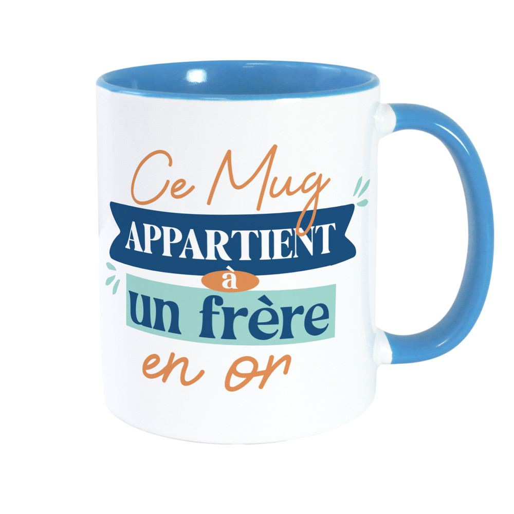 Mug bleu frere en or