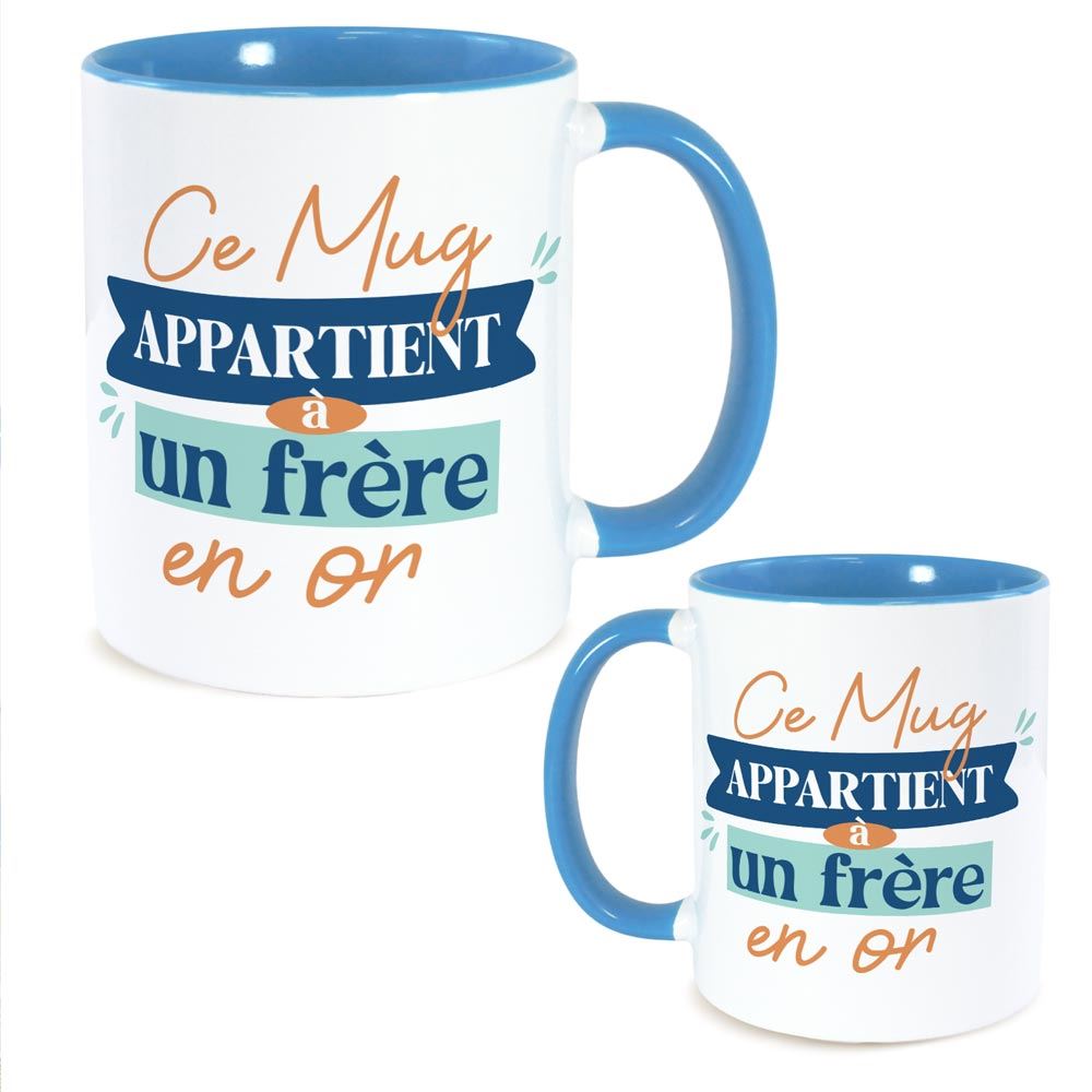 Mug bleu frere en or