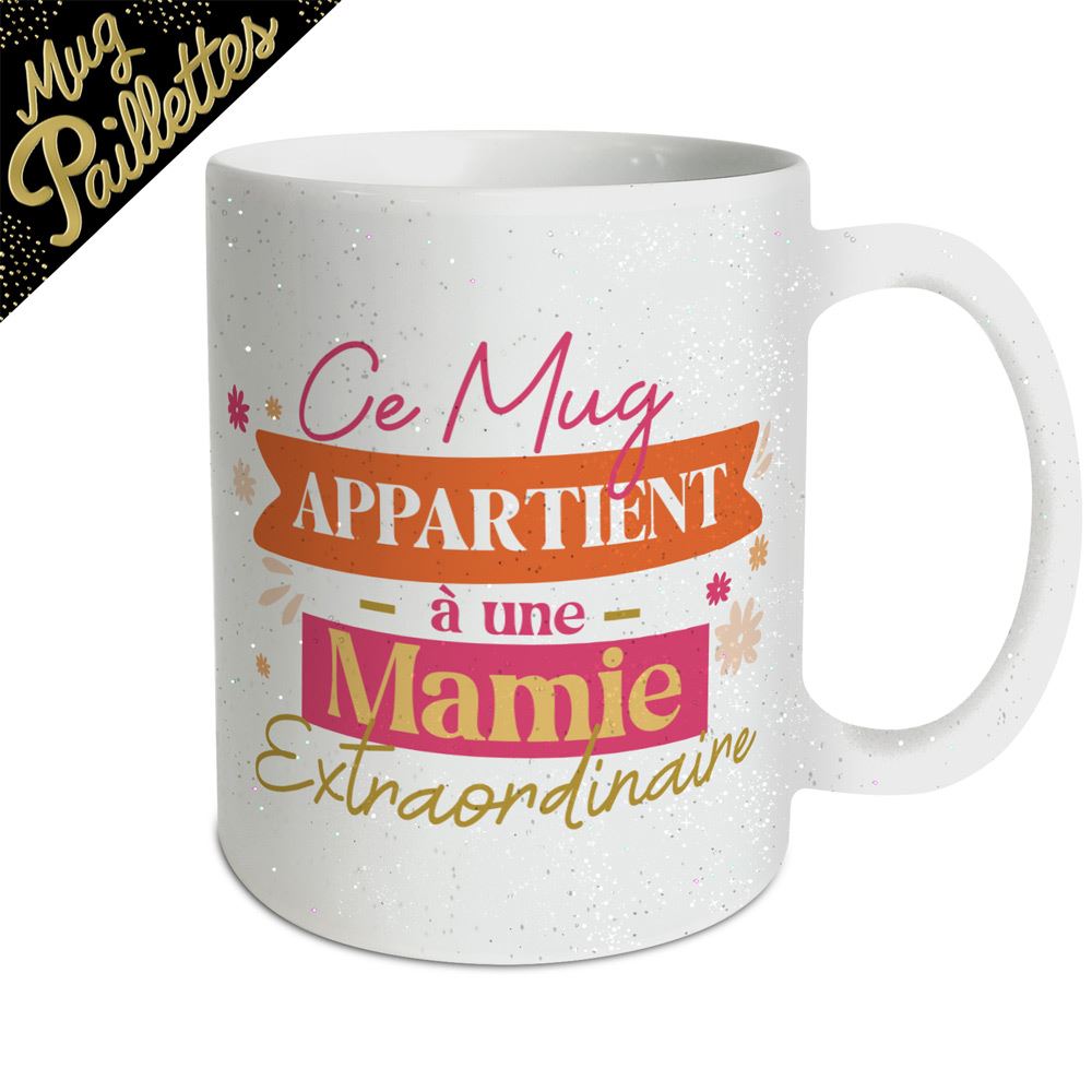 Mug a paillettes mamie extraordinaire
