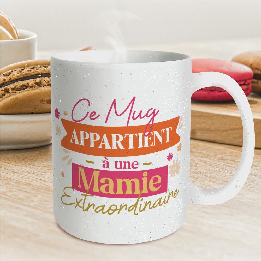 Mug a paillettes mamie extraordinaire
