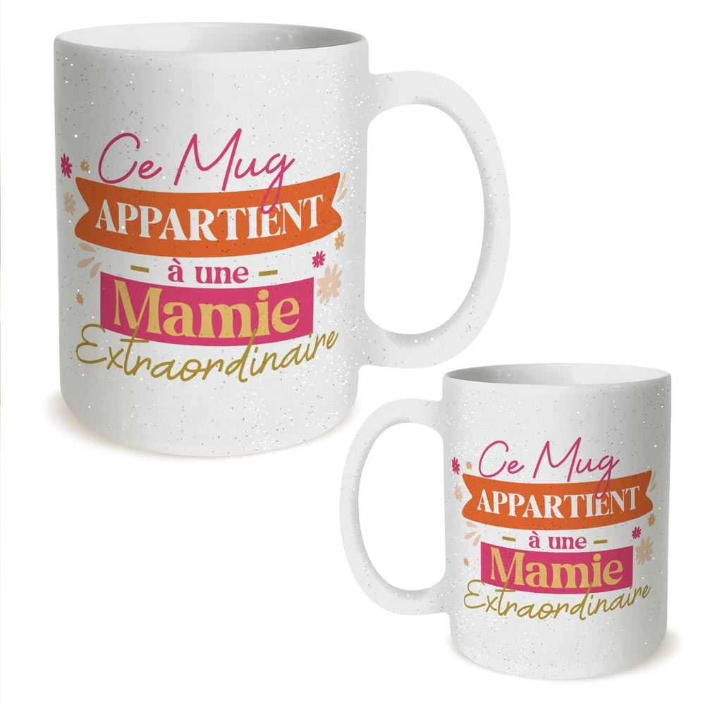 Mug a paillettes mamie extraordinaire
