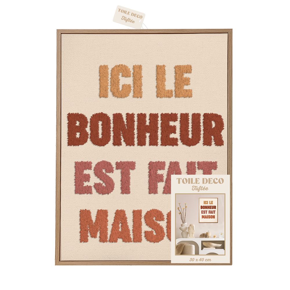 Toile tuftee ici le bonheur est fait maison