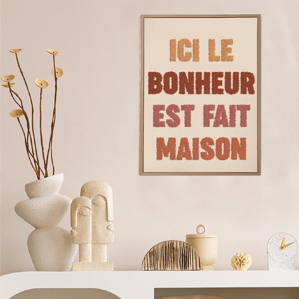 Toile tuftee ici le bonheur est fait maison