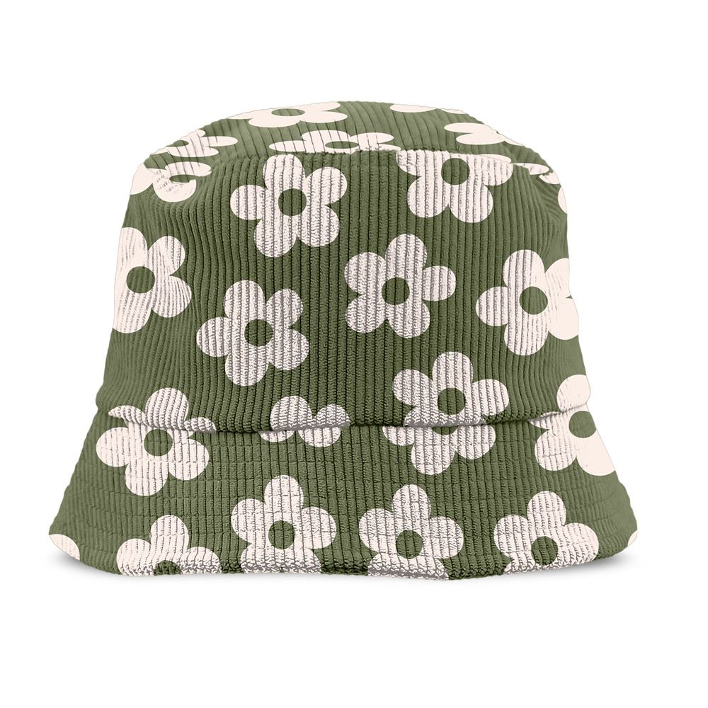Bob velours cotele motifs kaki fleurs