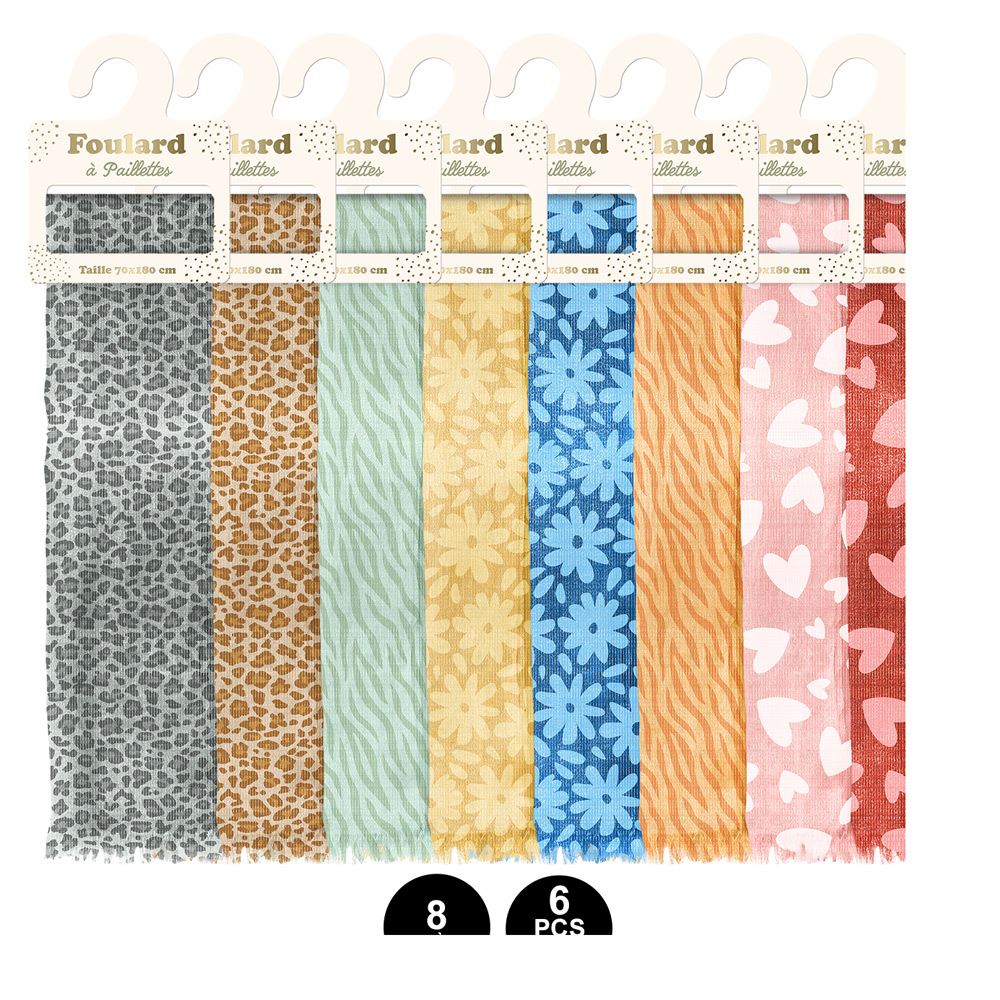 Foulard/pareo pailletÉ motifs 8mods /48pcs