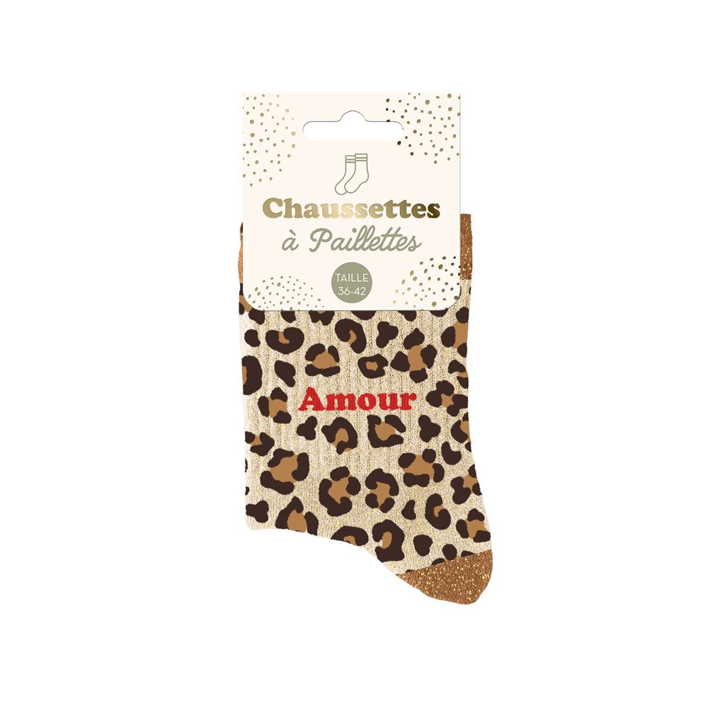 Chaussettes paillettes leopard amour