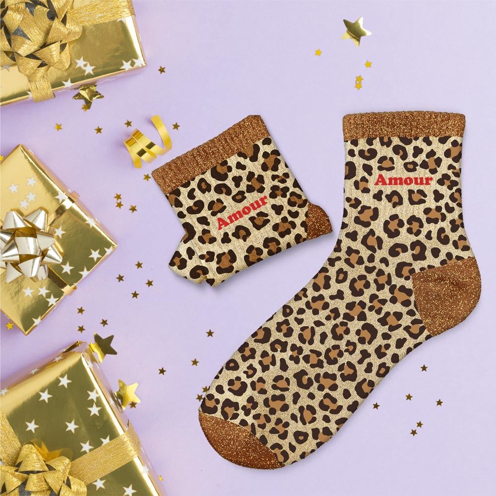 Chaussettes paillettes leopard amour