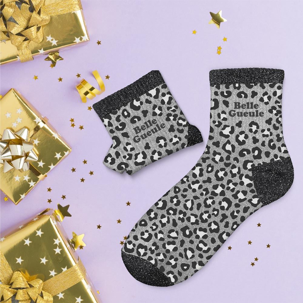 Chaussettes paillettes leopard belle gueule