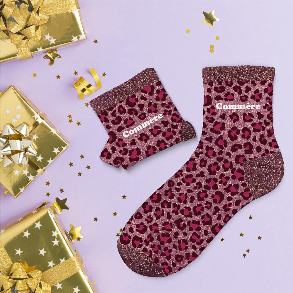 Chaussettes paillettes leopard commere