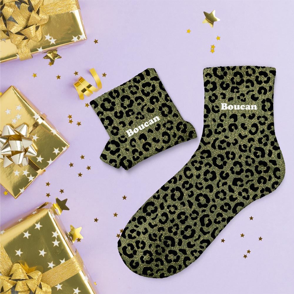 Chaussettes paillettes leopard boucan