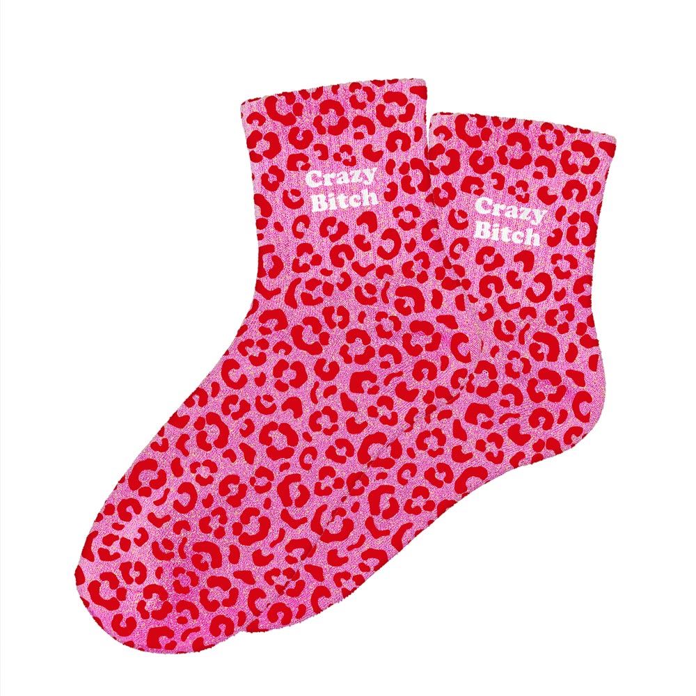 Chaussettes paillettes leopard crazy bitch
