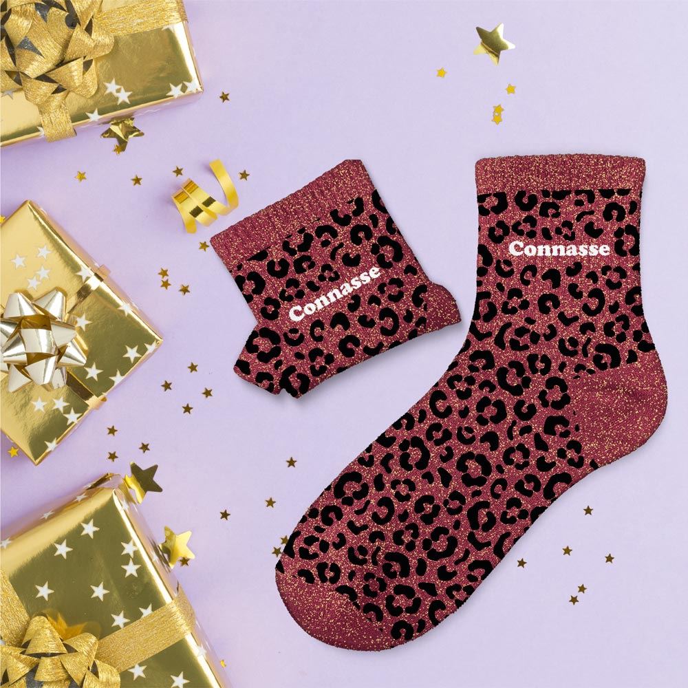Chaussettes paillettes leopard connasse