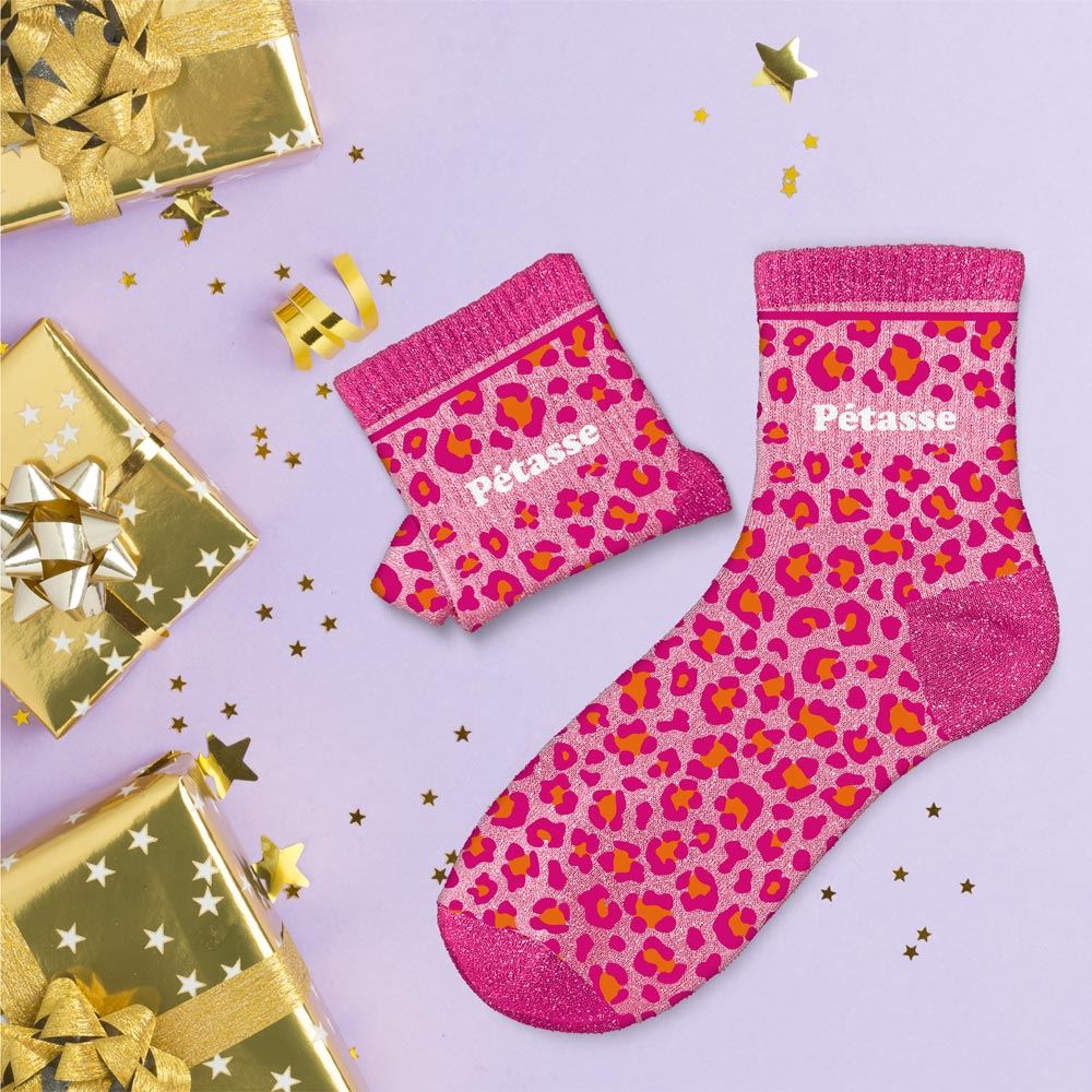 Chaussettes paillettes leopard petasse
