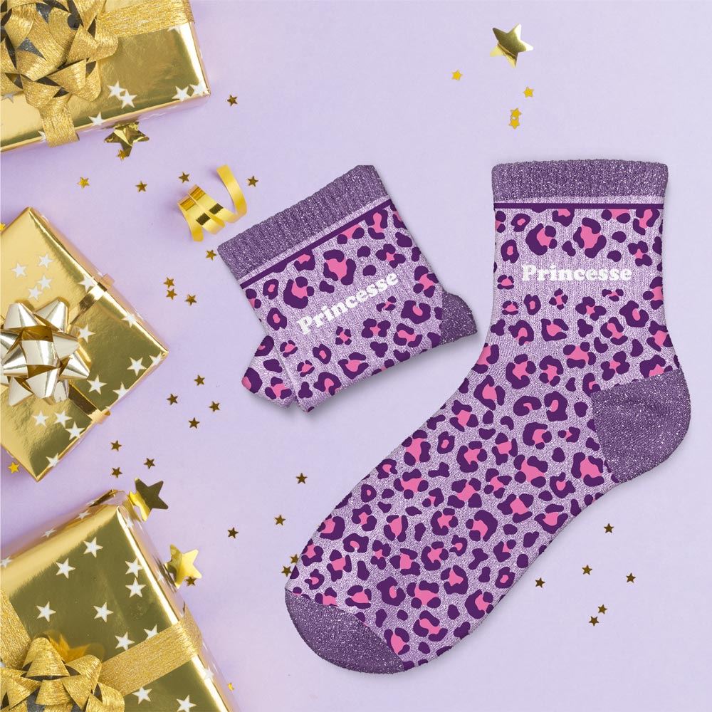 Chaussettes paillettes leopard princesse