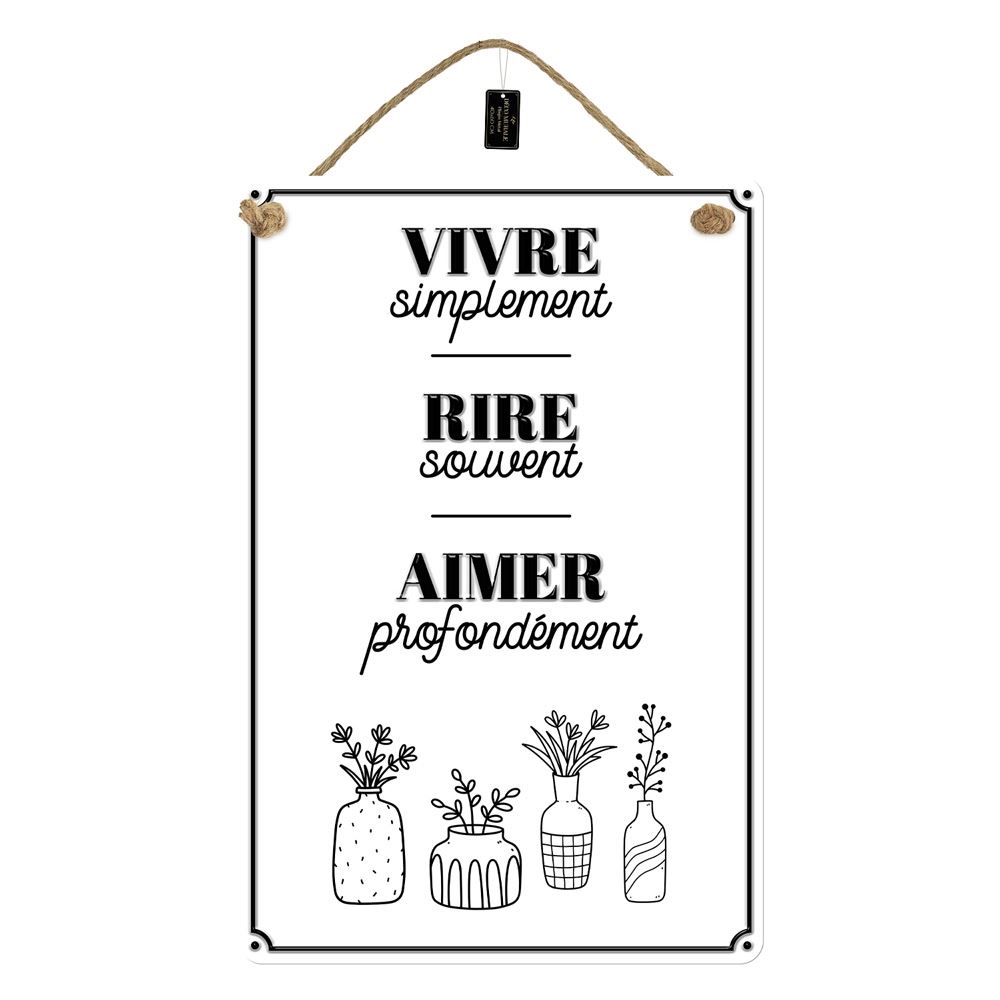 Plaque metal 40x60 vivre, rire, aimer
