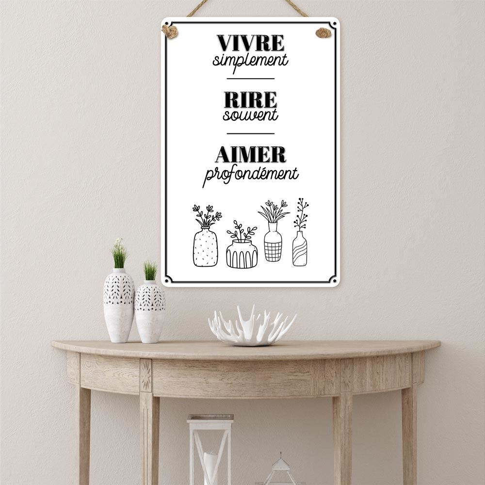 Plaque metal 40x60 vivre, rire, aimer
