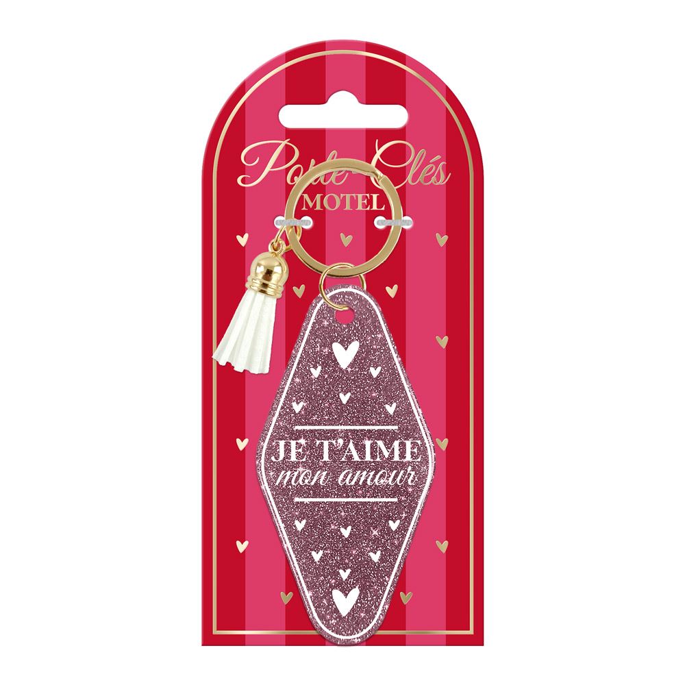 Porte-cles motel paillettes "je t aime mon amour" femme