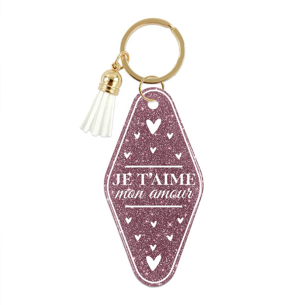 Porte-cles motel paillettes "je t aime mon amour" femme
