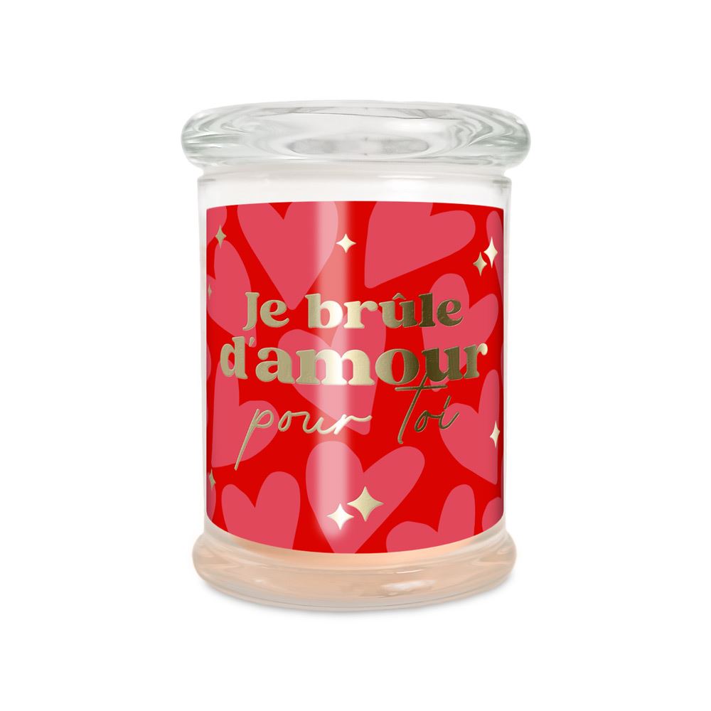Bougie verre rose je brule d amour saint valentin 
