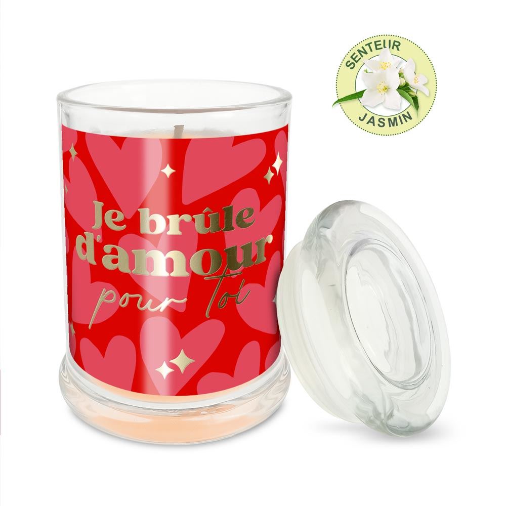 Bougie verre rose je brule d amour saint valentin 
