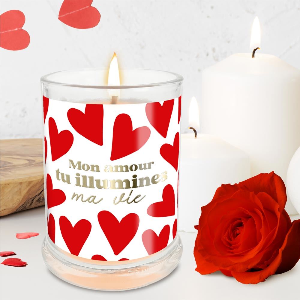 Bougie verre rose tu illumines ma vie saint valentin