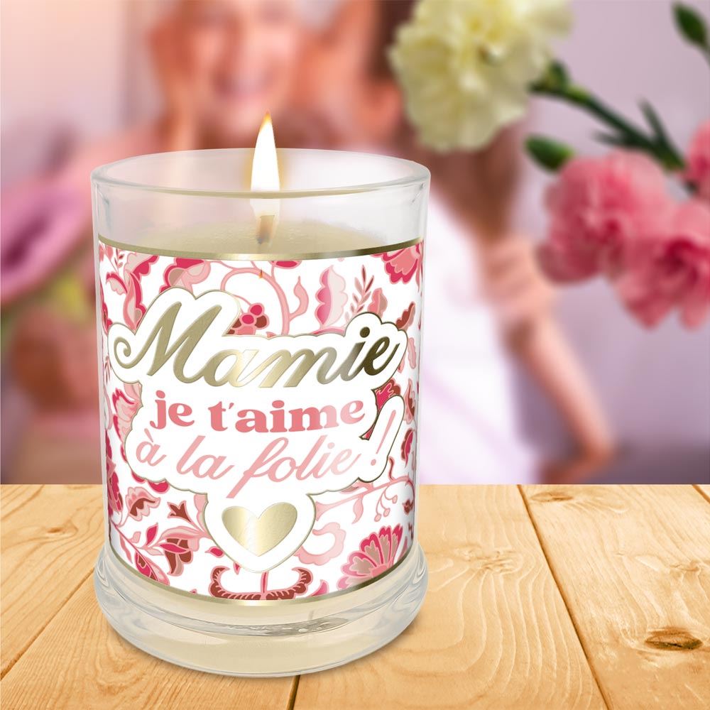 Bougie verre jasmin mamie je t aime a la folie
