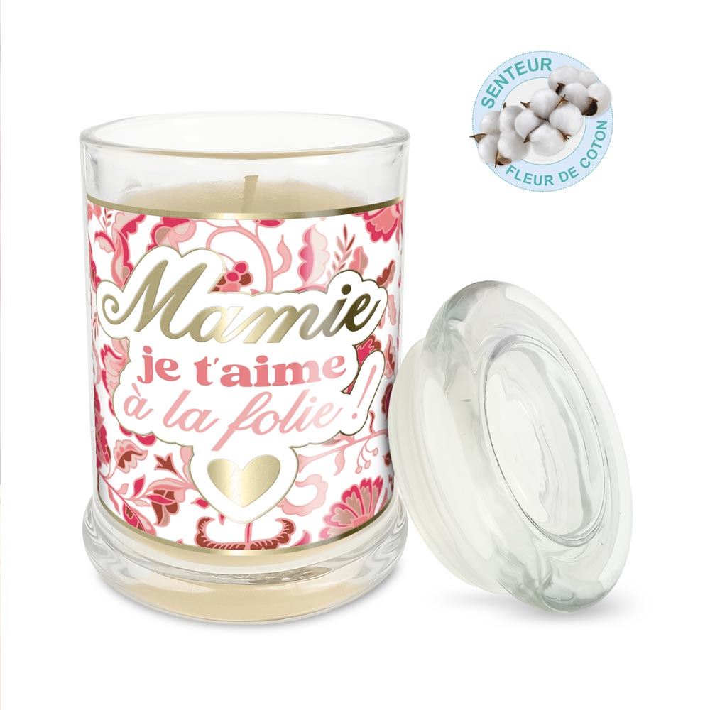 Bougie verre jasmin mamie je t aime a la folie