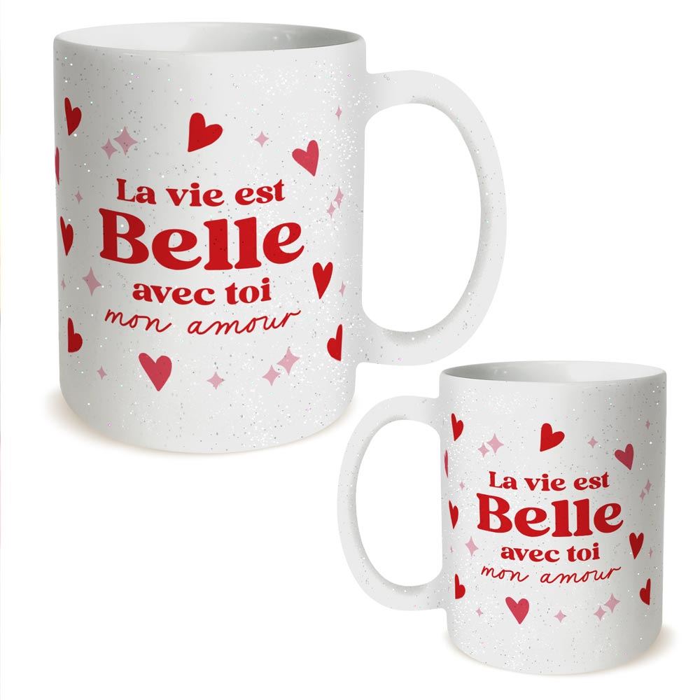 Mug a paillettes la vie est belle saint valentin 
