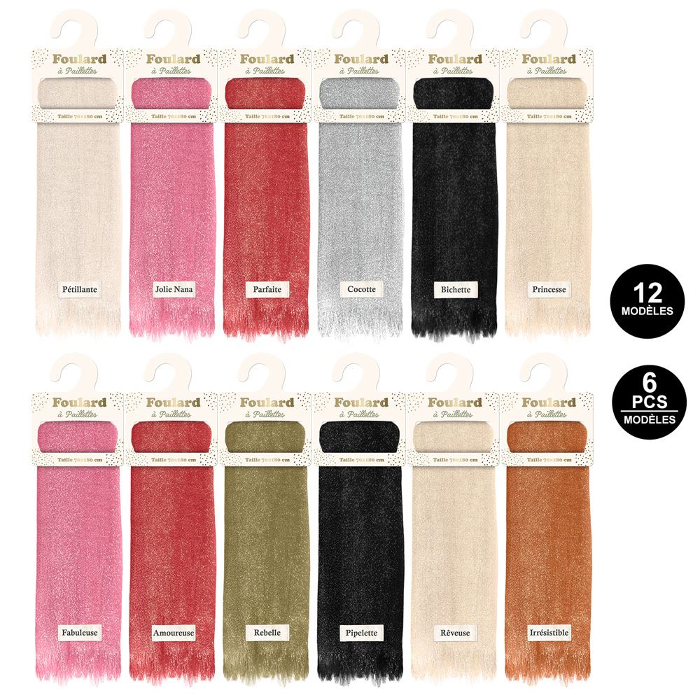Foulard/pareo paillettes 12mods /72pcs