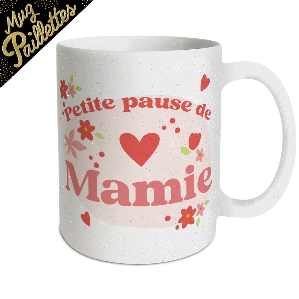 Mug paillettes petite pause de la mamie