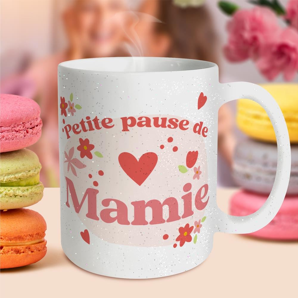 Mug paillettes petite pause de la mamie