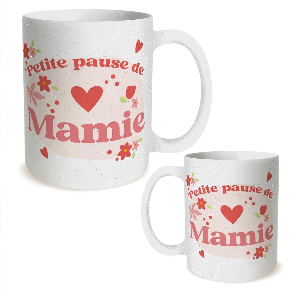 Mug paillettes petite pause de la mamie