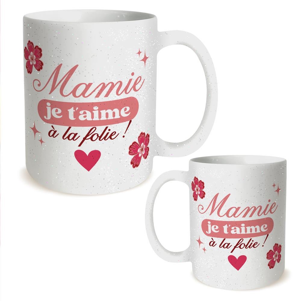 Mug paillettes mamie je t aime a la folie