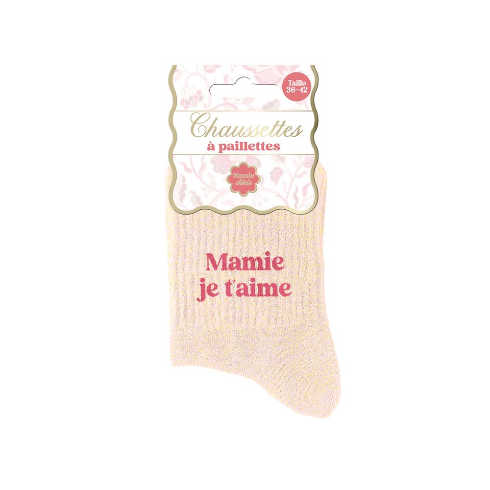 Chaussettes paillettes mamie je t aime