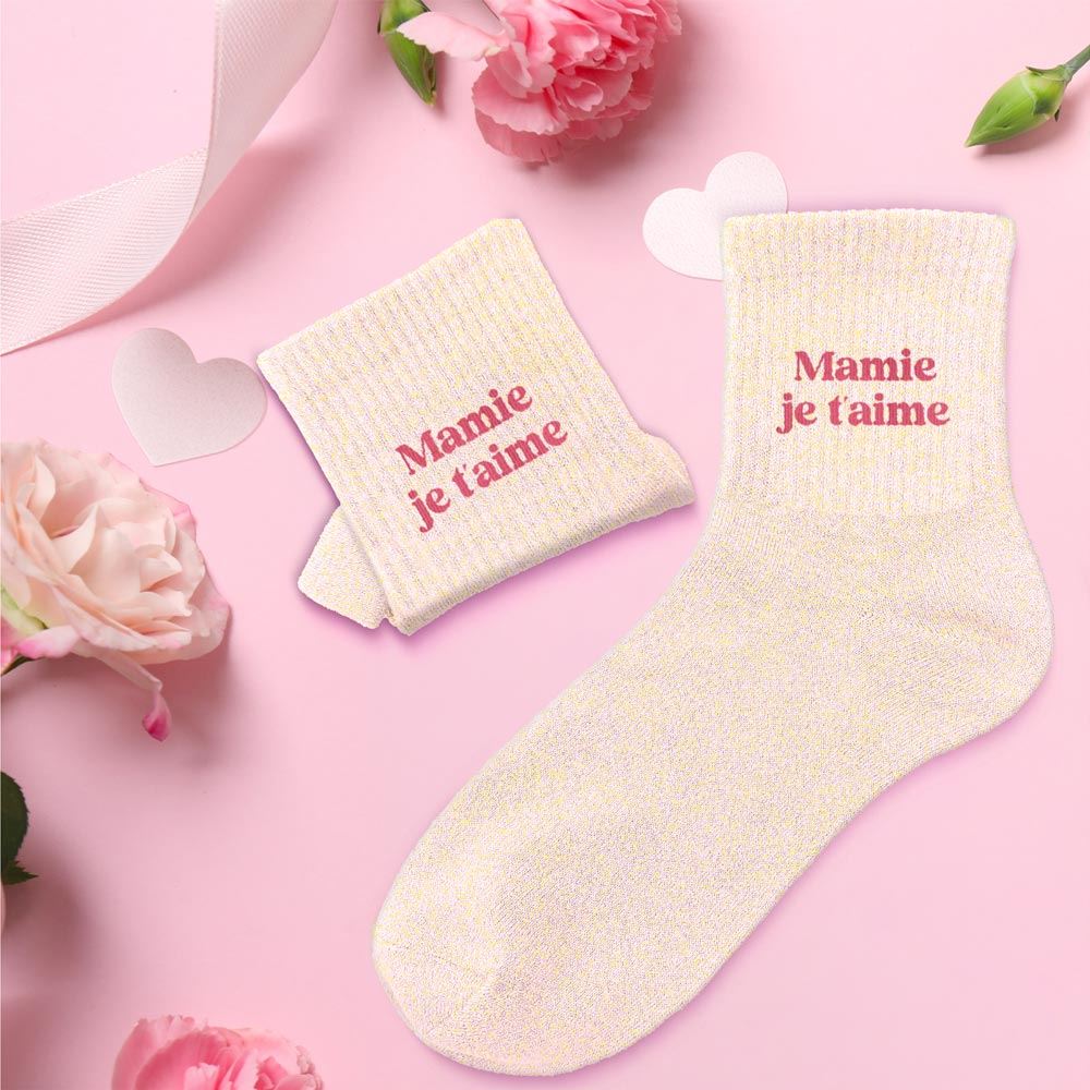 Chaussettes paillettes mamie je t aime
