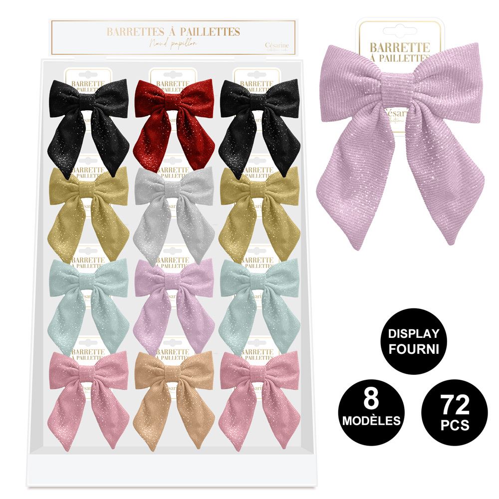 Display barrette nŒud a paillettes 8mods /72pcs