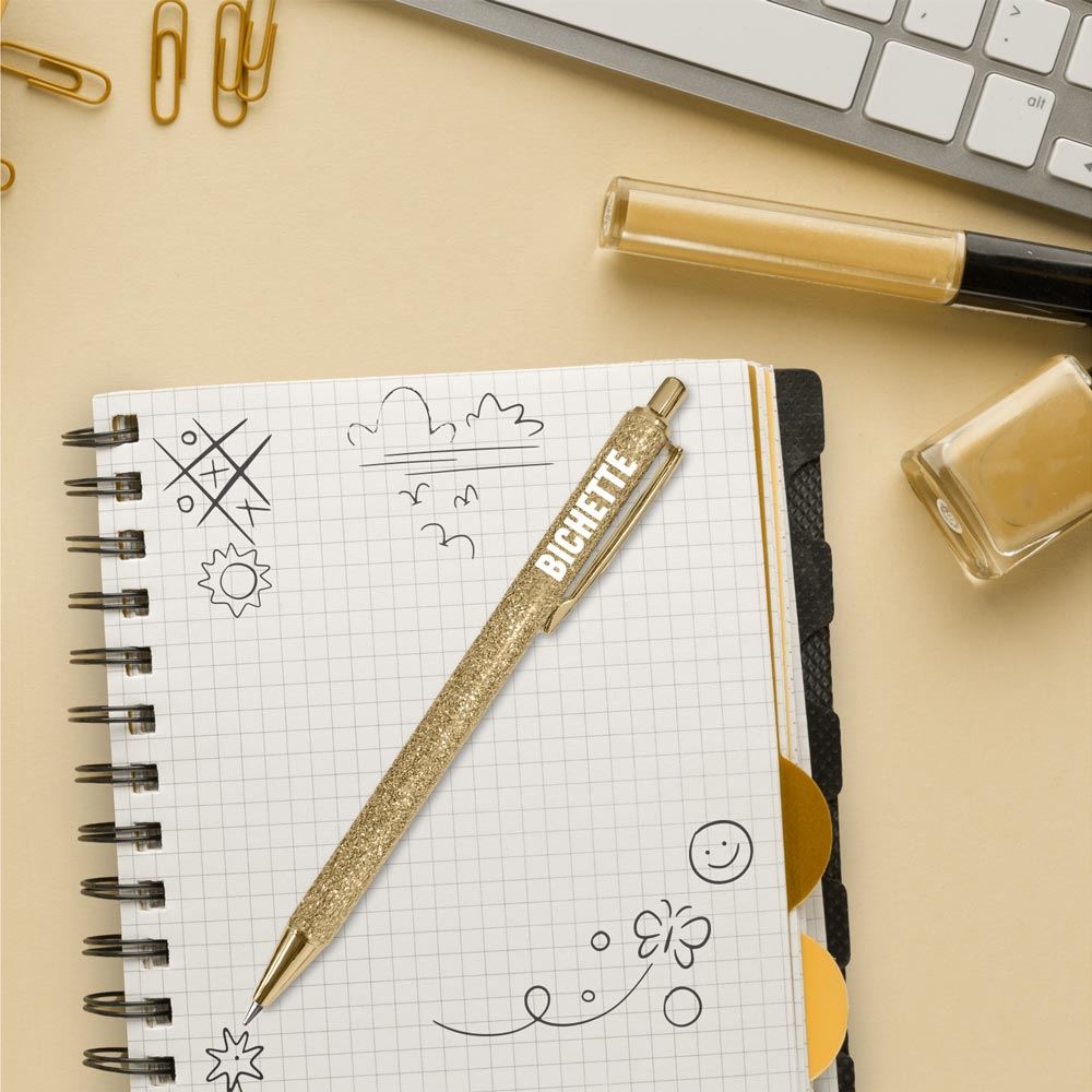 Stylo a paillettes dore bichette