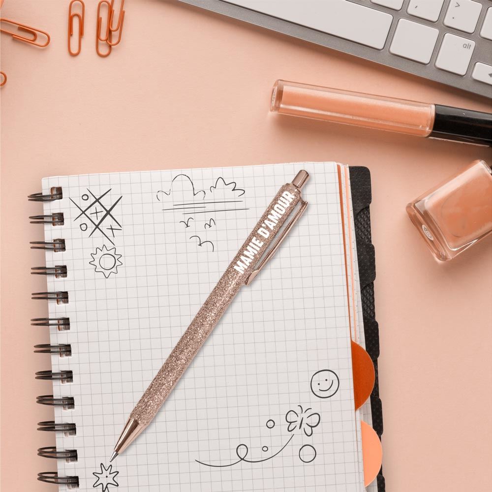 Stylo a paillettes rose gold mamie d amour