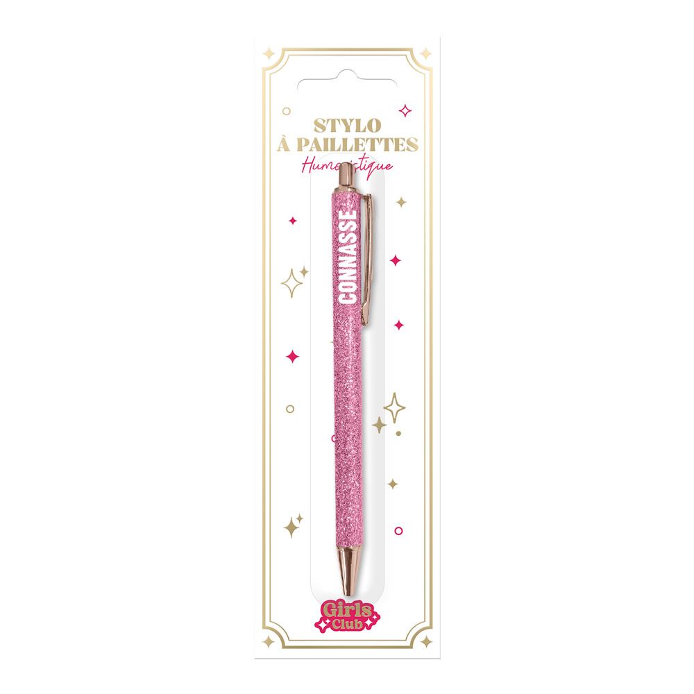 Stylo a paillettes rose connasse
