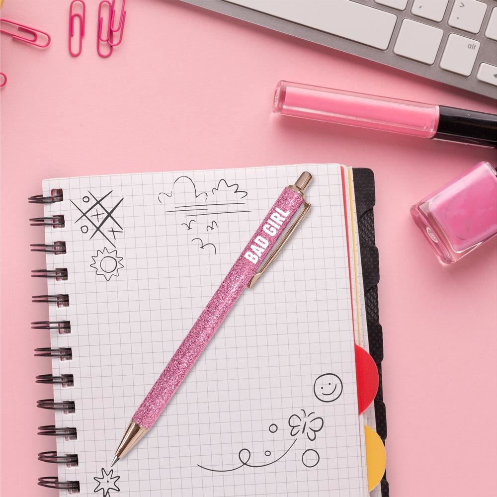 Stylo a paillettes rose bad girl