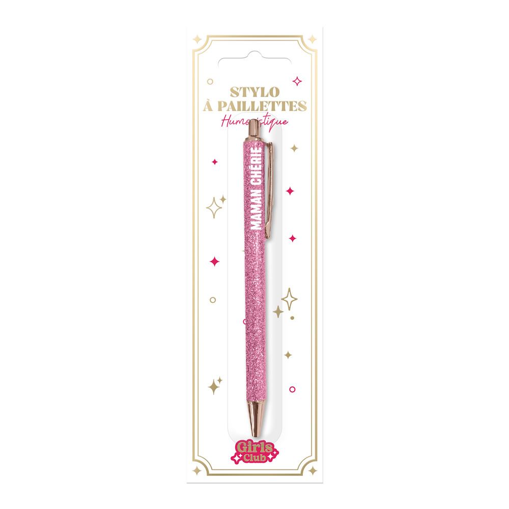 Stylo a paillettes rose maman cherie