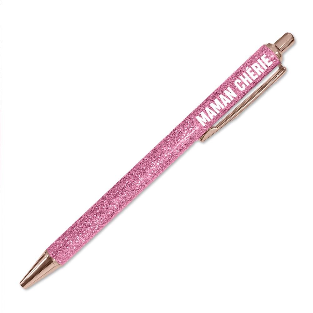 Stylo a paillettes rose maman cherie