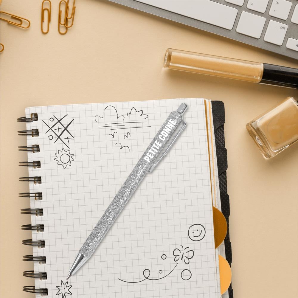 Stylo a paillettes argent petite conne