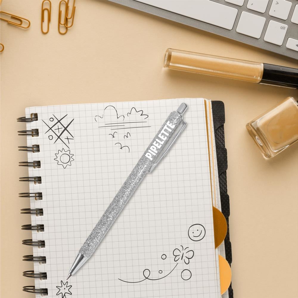 Stylo a paillettes argent pipelette