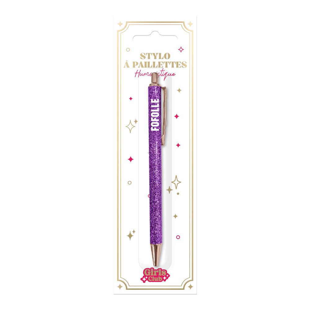 Stylo a paillettes violet fofolle