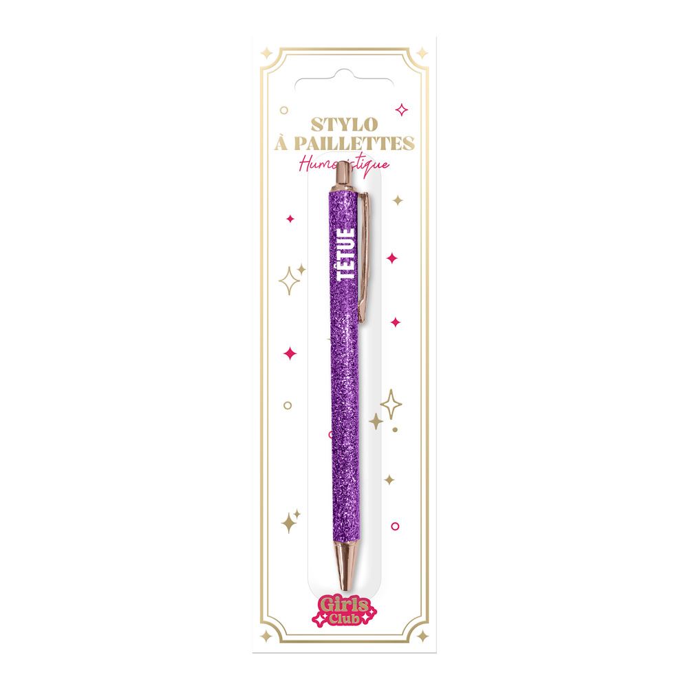 Stylo a paillettes violet tetue
