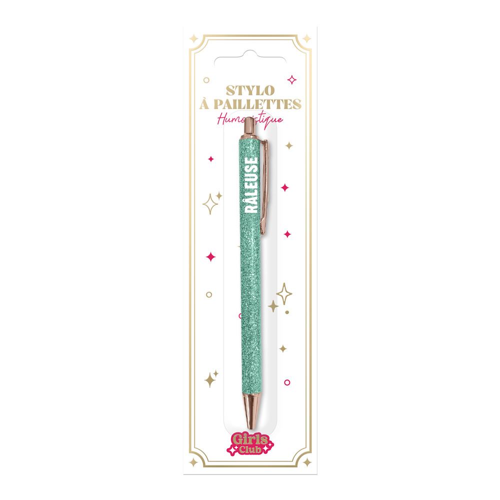 Stylo a paillettes turquoise raleuse