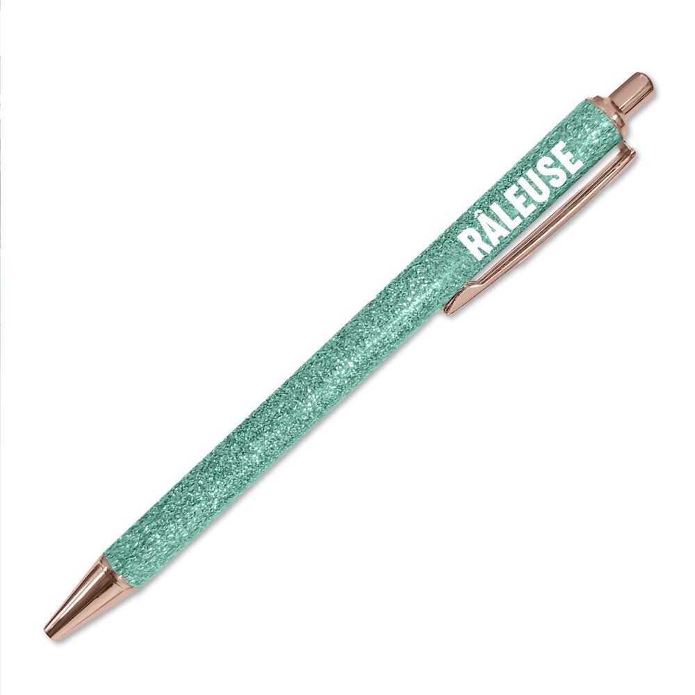 Stylo a paillettes turquoise raleuse